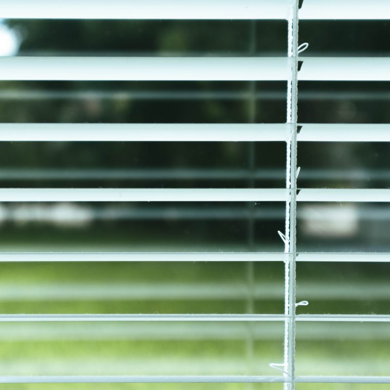 opened-white-blinds-blurred-background